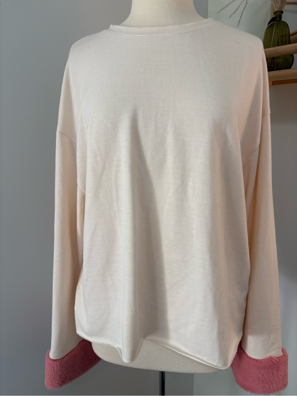 Long-Sleeve Top with Faux Fur Cuffs